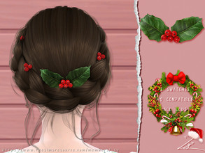 Sims 4 — Holly Hairpins by _zy — 2 colors All lods HQ compatible