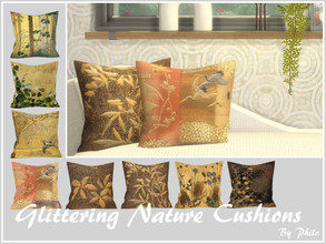 Sims 4 — Glittering Nature Cushions [Mesh required] by philo — Cushions with glittering natural patterns for chic