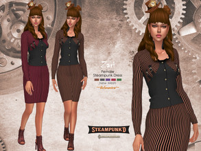 Sims 4 — Steampunked - ZARI - Midi Dress by Helsoseira — Style : steampunk striped, buckle, midi dress Name : ZARI Sub