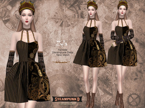 Sims 4 — Steampunked - ZYLA - Dress by Helsoseira — Style : Steampunk gear dress Name : ZYLA Sub part Type : Short dress