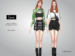 Sims 4 — LARA - Studded Shorts by Helsoseira — Style : Goth/industrial high waisted, zipper front, a-line, studded shorts
