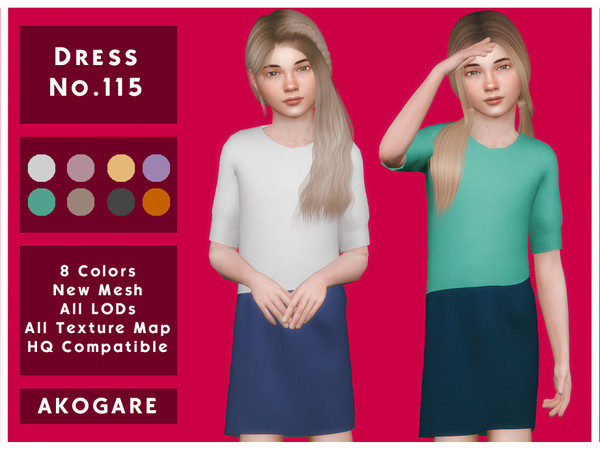 Sims 4 — Akogare Dress No.115 by _Akogare_ — Akogare Dress No.115 - 8 Colors - New Mesh (All LODs) - All Texture Maps -