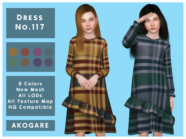 Sims 4 — Dress No.117 by _Akogare_ — Akogare Dress No.117 - 8 Colors - New Mesh (All LODs) - All Texture Maps - HQ