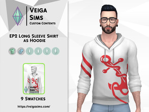 Sims 4 — EP2's Long Sleeve Shirt as Hoodie by David_Mtv2 — Available for teen to elder in 9 swatches. All the textures