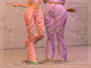 Sims 4 — Fever Pants by Dissia — Flare bell pants in groovy waves pattern Available in 26 swatches (13 colors, each high