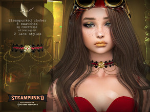 Sims 4 — Steampunked - Gears and lace choker by AurumMusik — Steampunk inspired choker with chains, gears and lace by