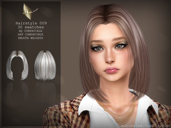 Sims 4 — Medium-long Bob Hairstyle - 009 by AurumMusik — New basic medium-long bob hairstyle by Aurum for TS4