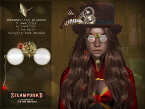 Sims 4 — Steampunked - Crystalloid Glasses by AurumMusik — Steampunked glasses with red glowing crystalloids in silver