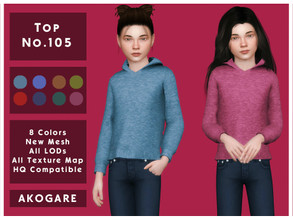 Sims 4 — Top No.105 by _Akogare_ — Akogare Top No.105 - 8 Colors - New Mesh (All LODs) - All Texture Maps - HQ Compatible