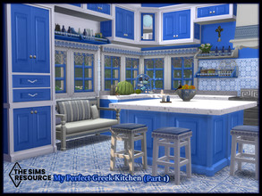 Sims 4 — My Perfect Greek Kitchen (Part 1) by seimar8 — Maxis match kitchen in a striking Greek blue and white design I