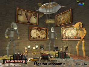 Sims 4 — Steampunked Agatha Bedroom 2 by kardofe — Decorations for this second part of the steampunk bedroom, with lamps,