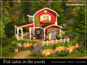 Sims 4 — Tiny cabin in the woods - NO CC by Alenna2 — Tiny red cabin surrounded by beautiful nature. It is a Tier 2 Tiny