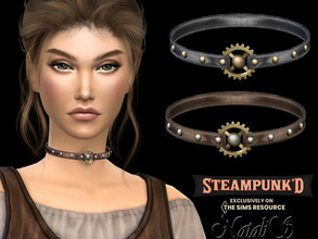 Sims 4 — Steampunked gear leather choker by Natalis — Steampunked gear leather choker. 6 color options. Female