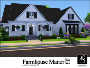 Sims 4 — Farmhouse Manor by ALGbuilds — Farmhouse Manor is a 3 bedroom 3.5 bath home with 2 car garage. It has an eat-in
