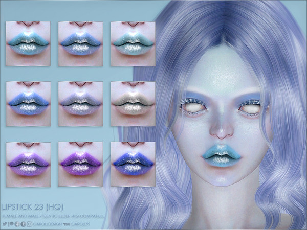 Sims 4 — Lipstick 23 (HQ) by Caroll912 — A fantasy-themed icy lip gloss in 9 different colours of blue, green, purple,