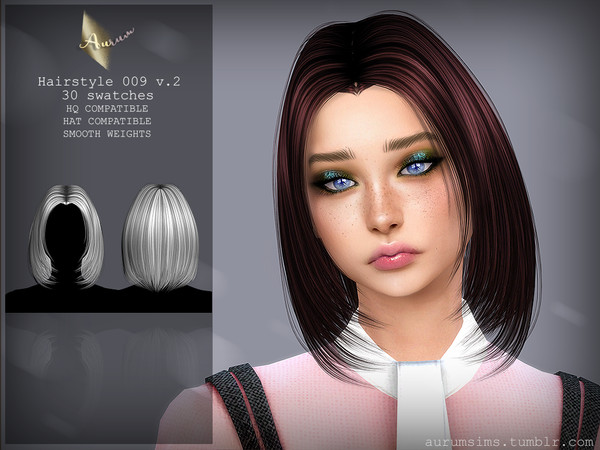 Sims 4 — Medium-long Bob Hairstyle - 009 v. 2 by AurumMusik — medium-long bob hairstyle 2nd version by Aurum for TS4