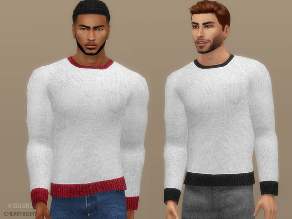 Sims 4 — Michael - Men's Sweater by CherryBerrySim — Sweater Michael with a pocket and colored trim details for male