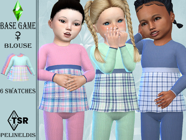 Sims 4 — Knit and Plaid Pajamas Top by Pelineldis — A cute knitted blouse with plaid print for toddler girls in six