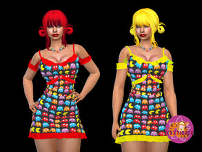 Sims 4 — Pac-Man (Dress) by XXXTigs — Dress 6 Colors Synthetic
