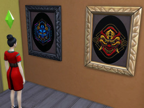 Sims 4 — Blue and Red Oni Paintings (Aoi Oni / Aka Oni) by FleshyMonkey — These are separate blue and red oni paintings