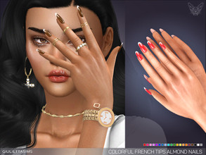 Sims 4 — Colorful French Tips Almond Nails by feyona — Colorful French Tips Almond Nails come with white French tips and