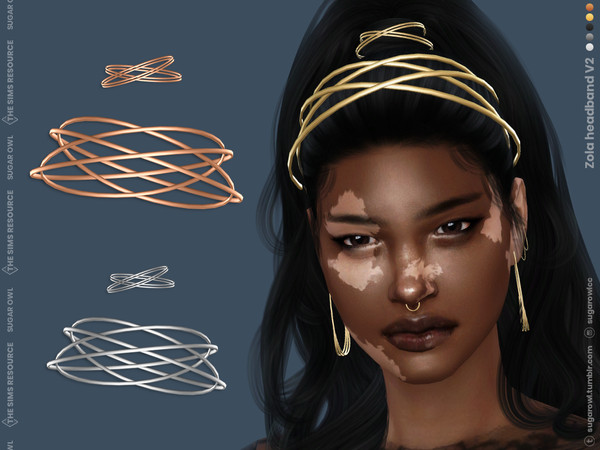 Sims 4 — Zola headband V2 by sugar_owl — Female metal headband, come in different swatches: gold, silver, and bronze.