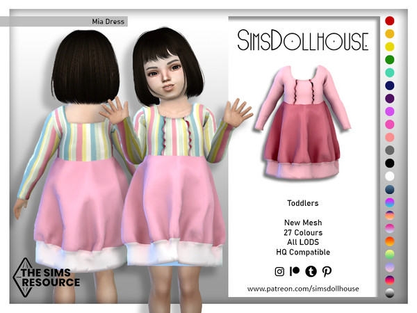 Sims 4 — Mia Dress by SimsDollhouse — Long sleeve dress with ruffles down the front available in 27 swatches including