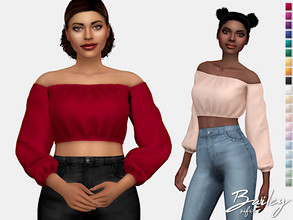 Sims 4 — Bailey Top by Sifix2 — An off-shoulder crop top available in 20 colors for teen, young adult and adult sims.