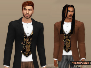 Sims 4 — Steampunked Men's Jacket by CherryBerrySim — Steampunked collaboration - steampunk inspired jacket with a vest