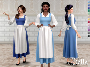 Sims 4 — Belle Dress by Sifix2 — A long-sleeved, ankle-length dress with an apron, inspired by Belle's blue dress in