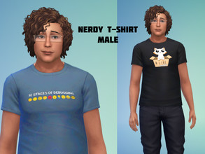 Sims 4 — Nerdy T-shirt - Male by BunnyMakesCC — A cute nerdy t-shirt for your male sim. Features 4 designs in 4 colors.