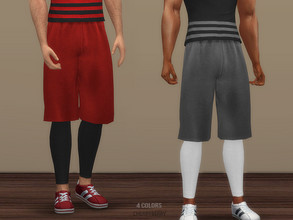 Sims 4 — Jiwoo - Men's Shorts by CherryBerrySim — Korean street style inspired shorts with leggings for male sims. 4