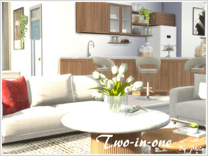 Sims 4 — Villa d'Alt Two-in-one by philo — A kitchen and a living room in the same space. A bright and warm place where