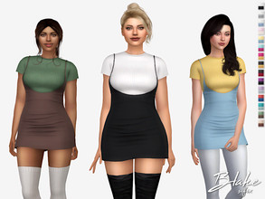 Sims 4 — Blake Dress by Sifix2 — A layered ribbed t-shirt and short dress outfit available in 15 color combinations for