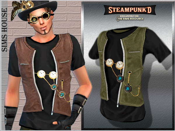 Sims 4 — Men's Steampunk Suit Top by Sims_House — 6 color options. Steampunk men's suit. The top of the suit is a black