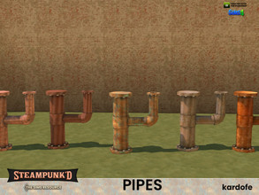 Sims 4 — Steampunked_Pipes 8 by kardofe — Straight metal piping with a curved arm on one side, in five colour choices