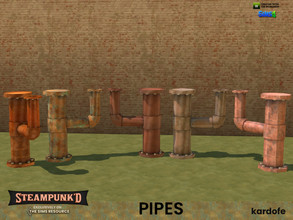 Sims 4 — Steampunked_Pipes 11 by kardofe — Straight metal pipe with a curved arm on one side, large, in five colour