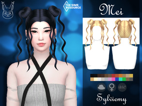 Sims 4 — Mei Hairstyle by Sylviemy — Short hair with buns New Mesh Maxis Match All Lods Base Game Compatible Hat
