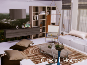 Sims 4 — Gracja Livingroom | Only TSR CC by GenkaiHaretsu — Modern livingroom for Gracja Shell.
