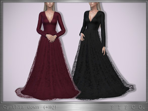 Sims 4 — Cynthia Gown. by Pipco — A long-sleeved gown with lace in 15 colors. Base Game Compatible New Mesh All Lods HQ