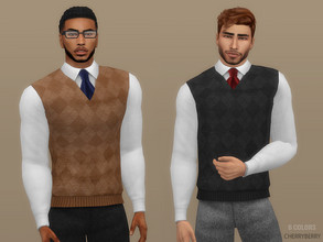 Sims 4 — Professor Shirt with a Vest by CherryBerrySim — Professor classic shirt with a tie and an argyle pattern vest