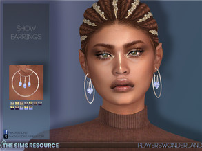 Sims 4 — Show Earrings by PlayersWonderland — Simple hoops with 3 crystals hanging on a second thread. 3 metal colors as