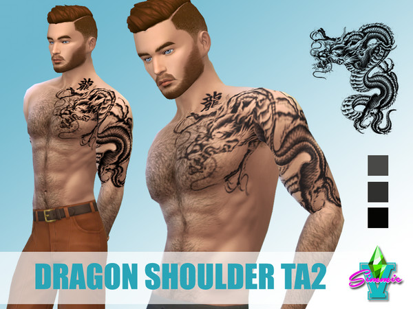 Sims 4 — SimmieV Dragon Shoulder Ta2 by SimmieV — An Eastern Asian dragon tattoo that wraps over your left arm to the