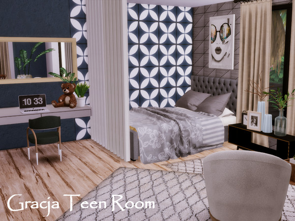 Sims 4 — Gracja Teen room | Only TSR CC by GenkaiHaretsu — Modern teen room for Gracja Shell.