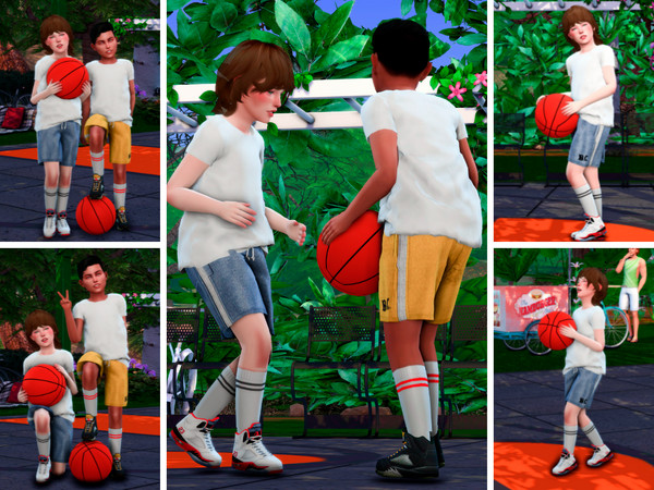 Sims 4 — Playing Basketball PosePack by couquett — ideal for playing basketball and that your children have fun doing