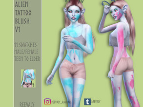 Sims 4 — Alien Tattoo Blush V1 by Reevaly — 11 Swatches. Teen to Elder. Male and Female. Base Game compatible. Please do