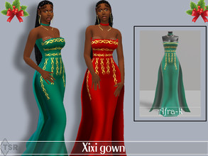 Sims 4 — Xixi gown by akaysims — A Christmas party gown in 5 colors. - HQ Compatible 