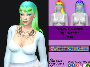 Sims 4 — Fantasy Retexture of Rose hair by Nightcrawler by PinkyCustomWorld — Medium long alpha hairstyle with bangs in a