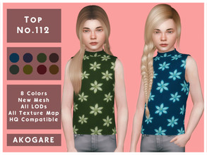 Sims 4 — Akogare Top No.112 by _Akogare_ — Akogare Top No.112 - 8 Colors - New Mesh (All LODs) - All Texture Maps - HQ