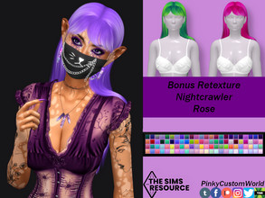 Sims 4 — Bonus Retexture of Rose hair by Nightcrawler by PinkyCustomWorld — Medium long alpha hairstyle with bangs in a